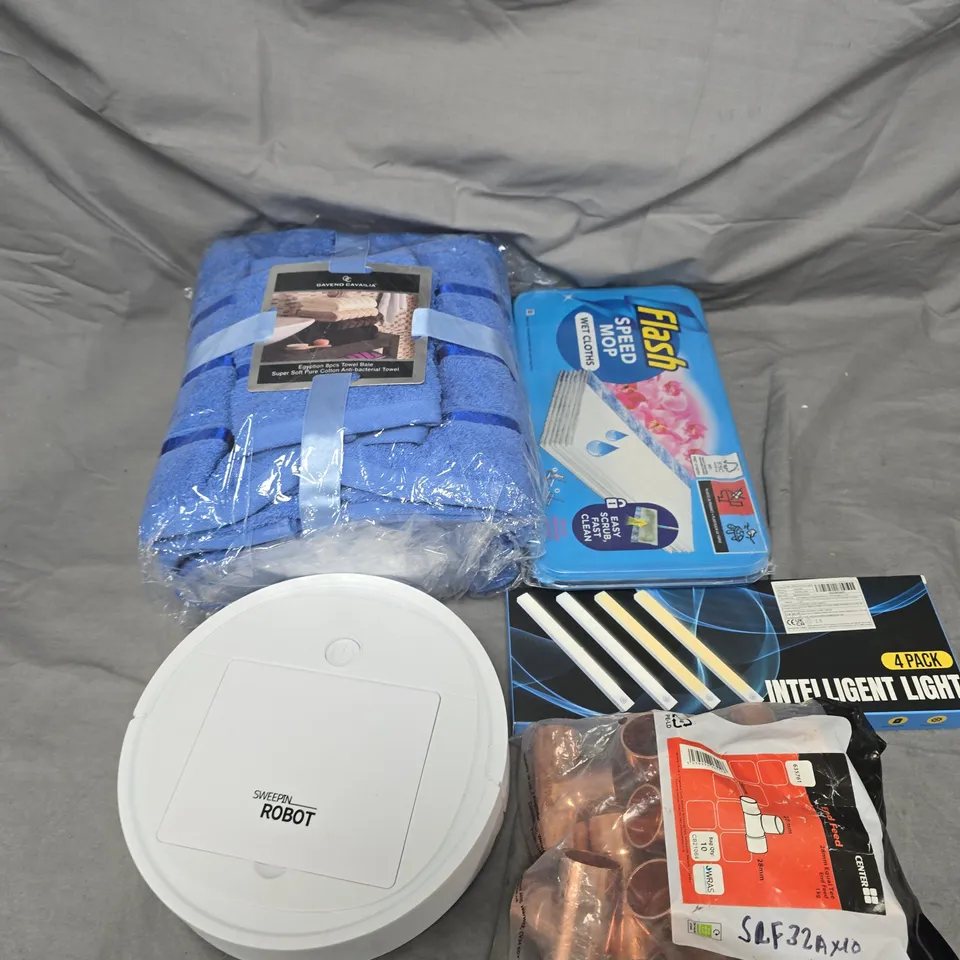 APPROXIMATELY 20 ASSORTED HOUSEHOLD PRODUCTS TO INCLUDE BED SHEETS , COPPER PIPE , FLASH , ETC 