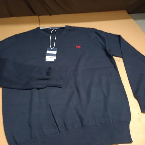 CREW CLOTHING CLASSIC NAVY V-NECK JUMPER - M