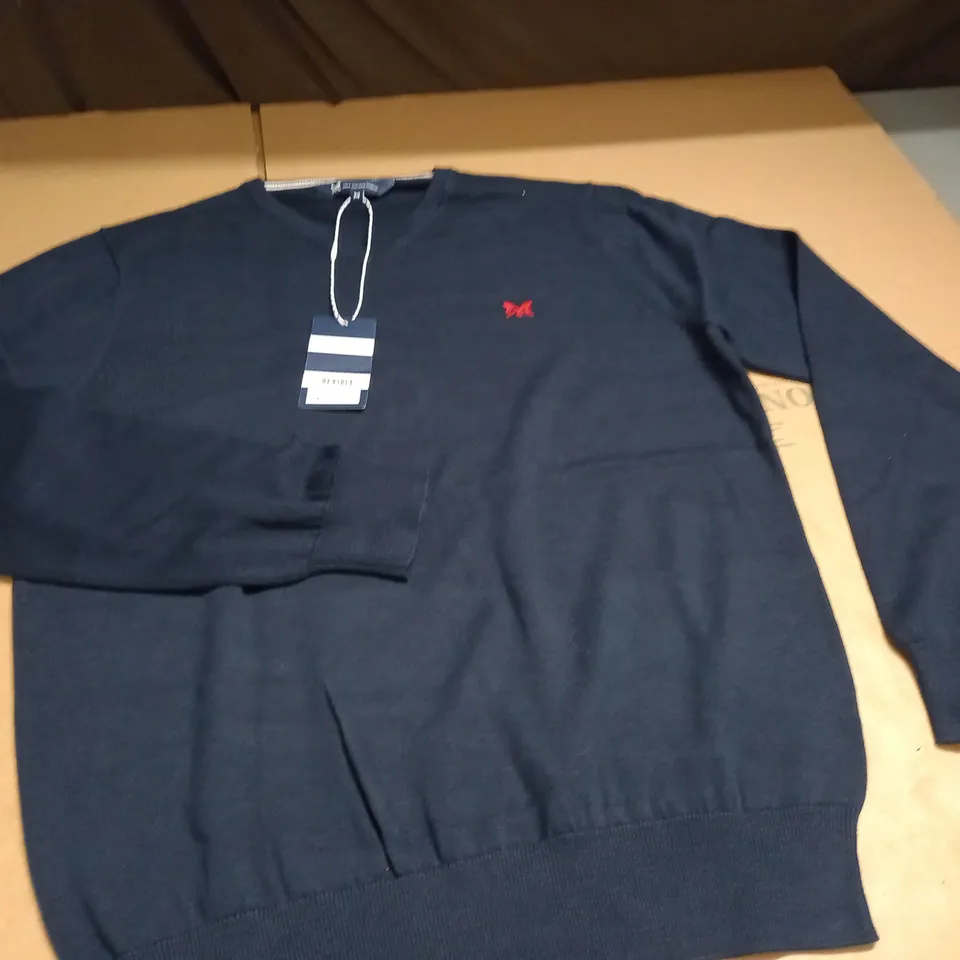 CREW CLOTHING CLASSIC NAVY V-NECK JUMPER - M
