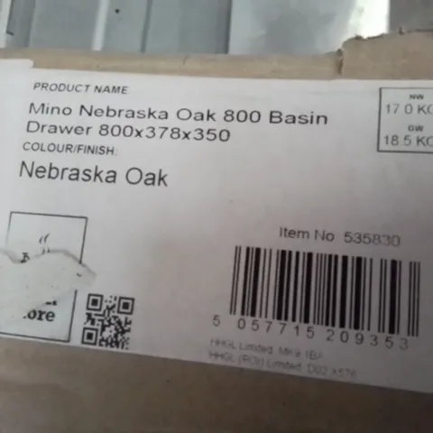 BOXED MINO NEBRASKA OAK 800 BASIN DRAWER 800 Γ 378 Γ 350
