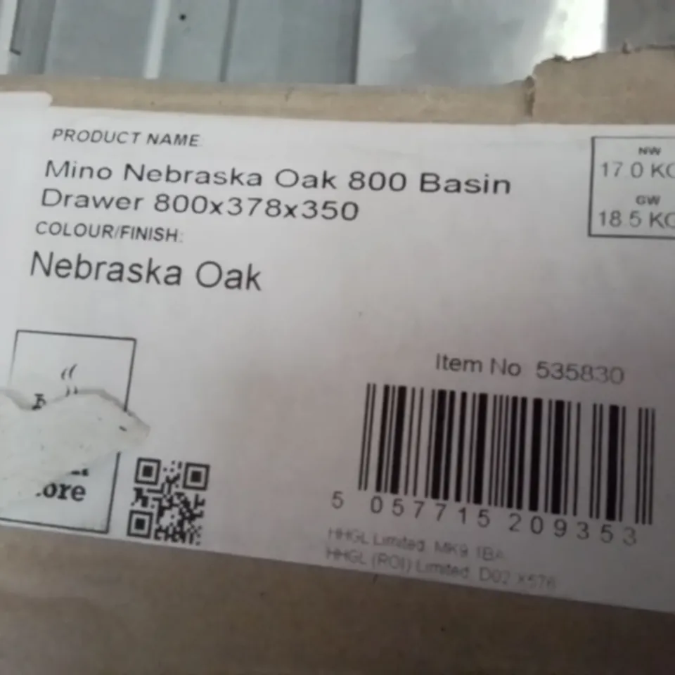 BOXED MINO NEBRASKA OAK 800 BASIN DRAWER 800 × 378 × 350