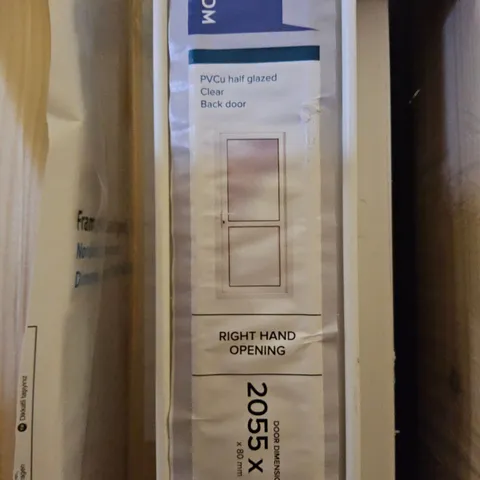 GEOM UPVC WHITE HALF CLEAR GLAZED BACK DOOR RH OPENING 2055 × 840mm