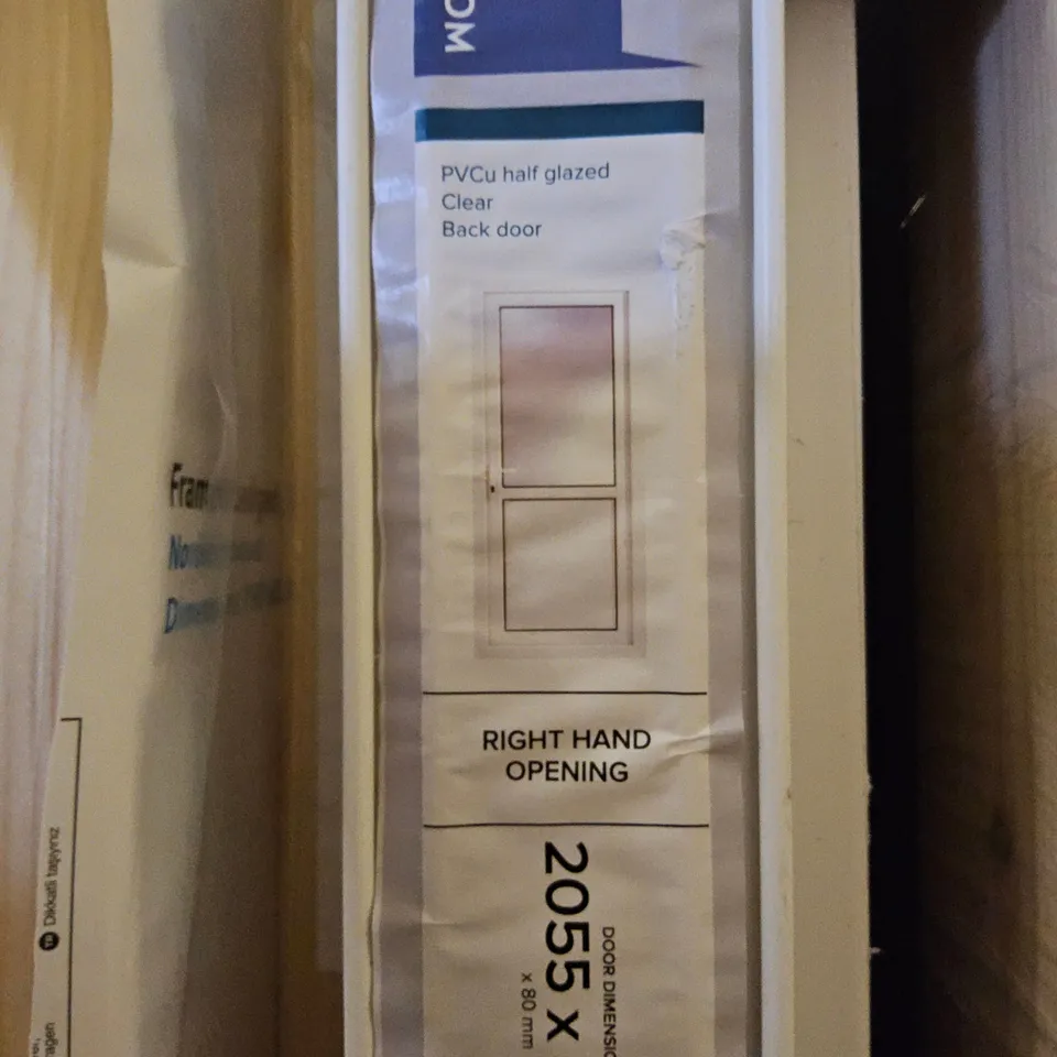 GEOM UPVC WHITE HALF CLEAR GLAZED BACK DOOR RH OPENING 2055 × 840mm