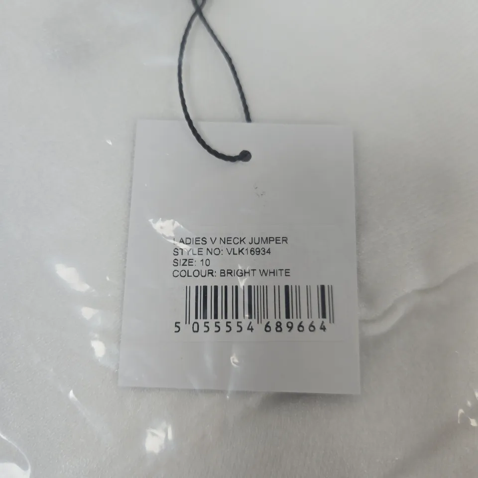 PURE & NATURAL LADIES V-NECK JUMPER, BRIGHT WHITE, UK 10 (VLK16934)