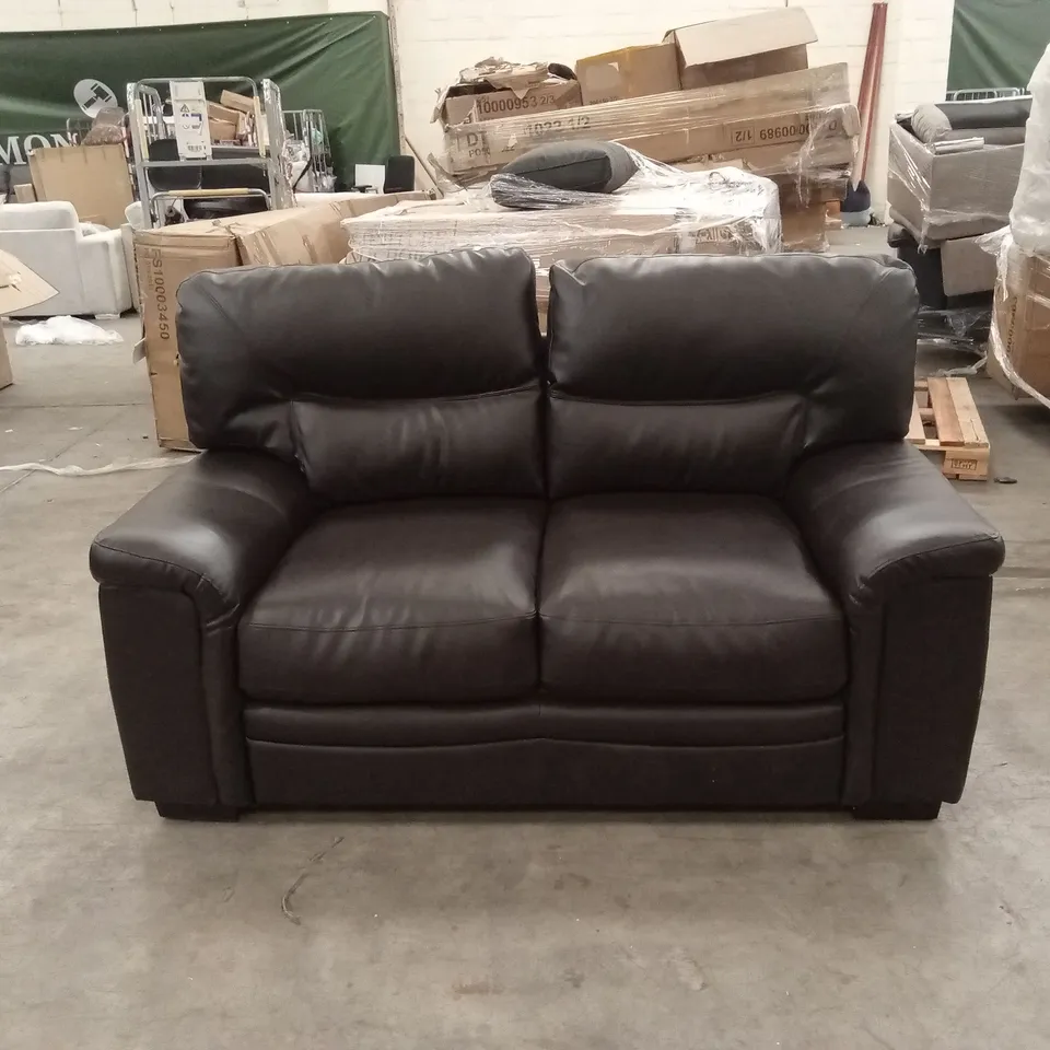 DESIGNER 2 SEATER CHOCOLATE FAUX LEATHER SOFA