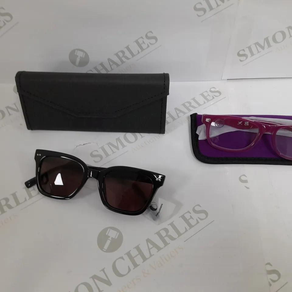 HUMMING BIRD 1 PAIR SUNGLASSES, 2 READER GLASSES TAN 2