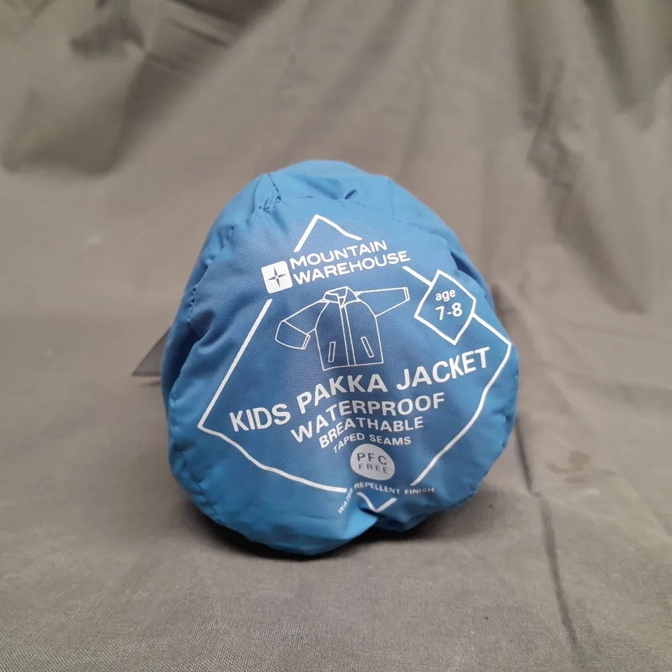 MOUNTAIN WAREHOUSE KIDS PAKKA JACKET WATERPROOF IN BLUE - 7-8 YEARS