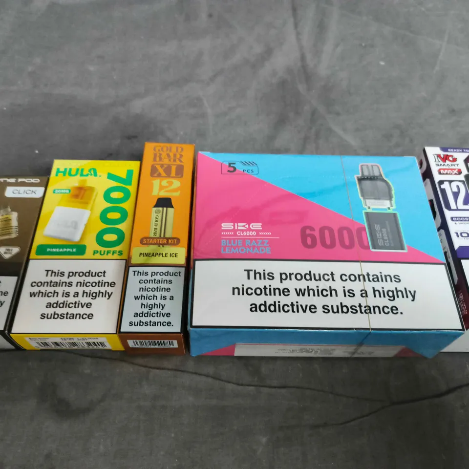 APPROXIMATELY 15 ASSORTED E-CIGARETTE AND VAPE PRODUCTS TO INCLUDE PYNE POD, GOLD BAR, IVG ETC 
