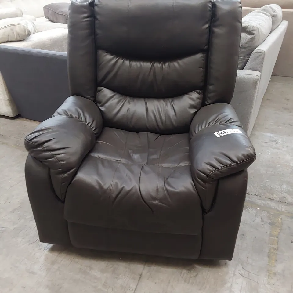 DESIGNER MANUAL RECLINING EASY CHAIR BROWN LEATHER 