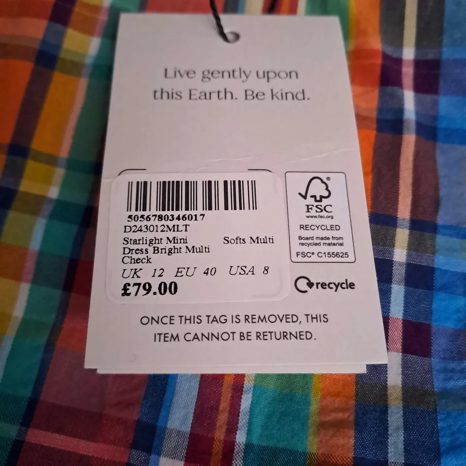 NOBODYS CHILD STARLIGHT MINI DRESS IN BRIGHT MULTI CHECK - UK 12