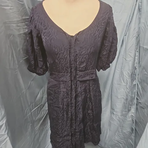 BALENCIAGA SILK DRESS – PURPLE JACQUARD, SHORT PUFF SLEEVES