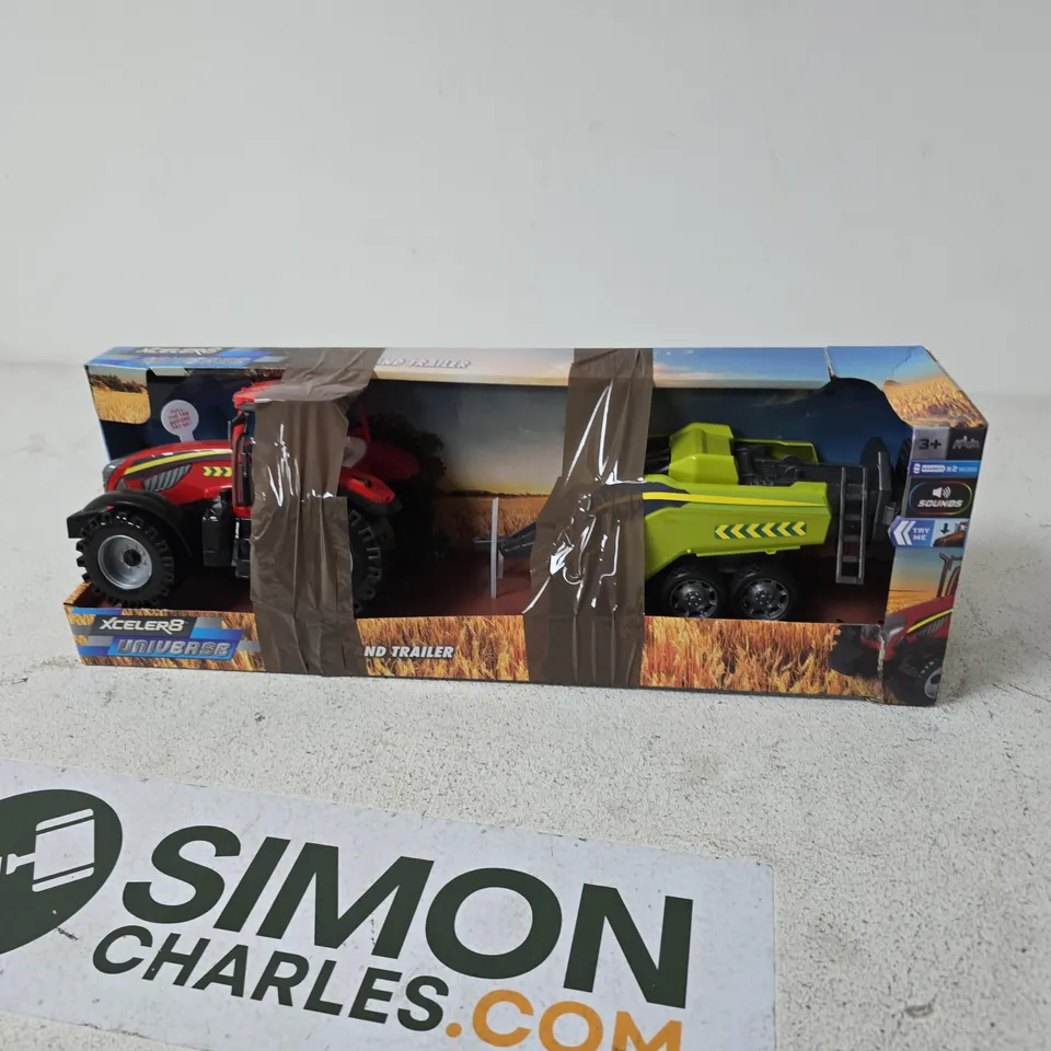 Toy tractor & trailer set  – red tractor with lime-green trailer