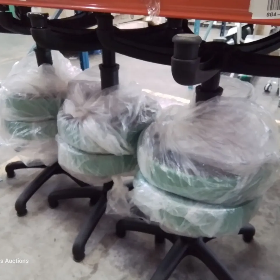 SIX HEIGHT ADJUSTABLE EXAMINATION STOOLS GREEN PU SEAT PADS