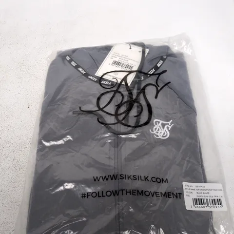 SIKSILK ADAPT CRUSHED NYLON ZIP-THROUGH HOODIE – BLUE SLATE, UK 36 (EU 46)