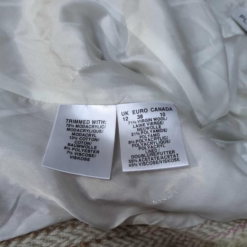 PLANET WOOL-BLEND COAT WITH FAUX FUR COLLAR - BEIGE, UK 12