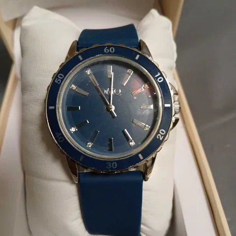 BOXED DIAMONIQUE BLUE FACED WATCH WITH RUBBER STRAP