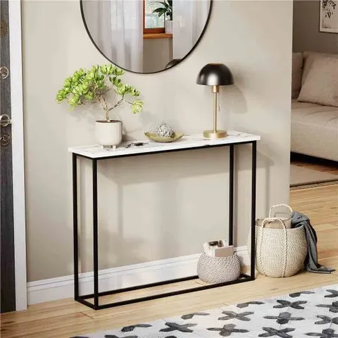 BOXED VIDA DESIGNS CONSOLE TABLE WITH METAL LEG, WHITE MARBLE & BLACK (1 BOX)