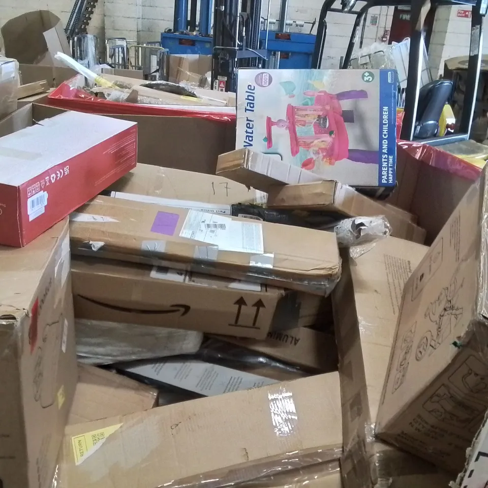 PALLET OF ASSORTED HOUSEHOLD GOODS AND PRODUCTS TO INCLUDE; ROLLER BLINDS,WATER TABLE TOY, WOK, CHILDREN'S TRICYCLE 
