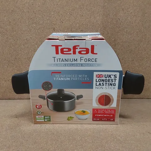 BOX OF 2 BRAND NEW TEFAL TITANIUM FORCE STEWPOTS WITH LIDS - 24cm
