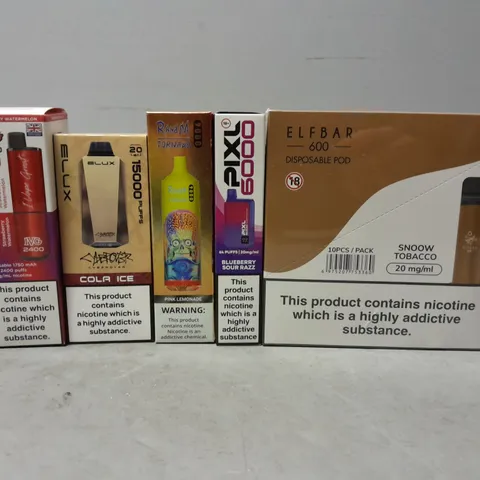 APPROXIMATELY 15 ASSORTED E-CIGARETTE PRODUCTS TO INCLUDE - ELF BAR , ELUX , IVG 2400 ETC