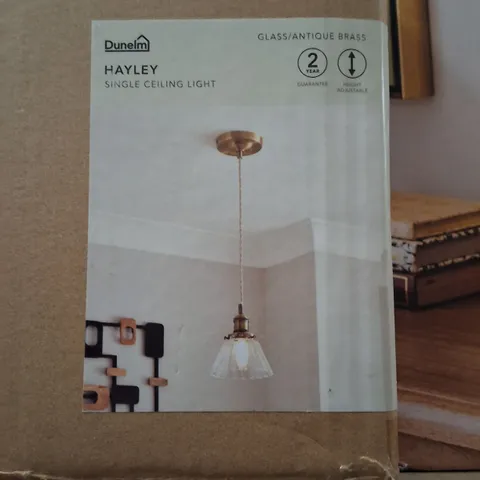 BOXED DUNELM HAYLEY SINGLE CEILING LIGHT – GLASS/ANTIQUE BRASS