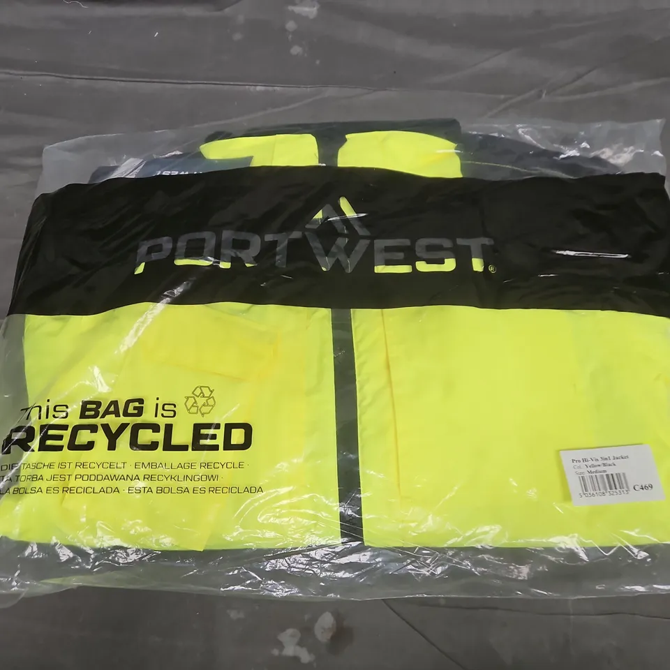 BAGGED PORTWEST PO HI-VIS 3IN1JACKET IN YELLOW/BLACK - MEDIUM