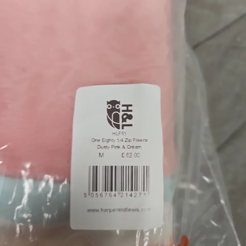 HARPER & LEWIS DUSKY PINK & CREAM  FLEECE ZIP HOODIE – SIZE M