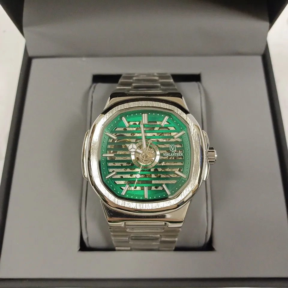 VONLANTHEN PART SKELETON GREEN CHRONOGRAPH BRACELET STRAP WRISTWATCH