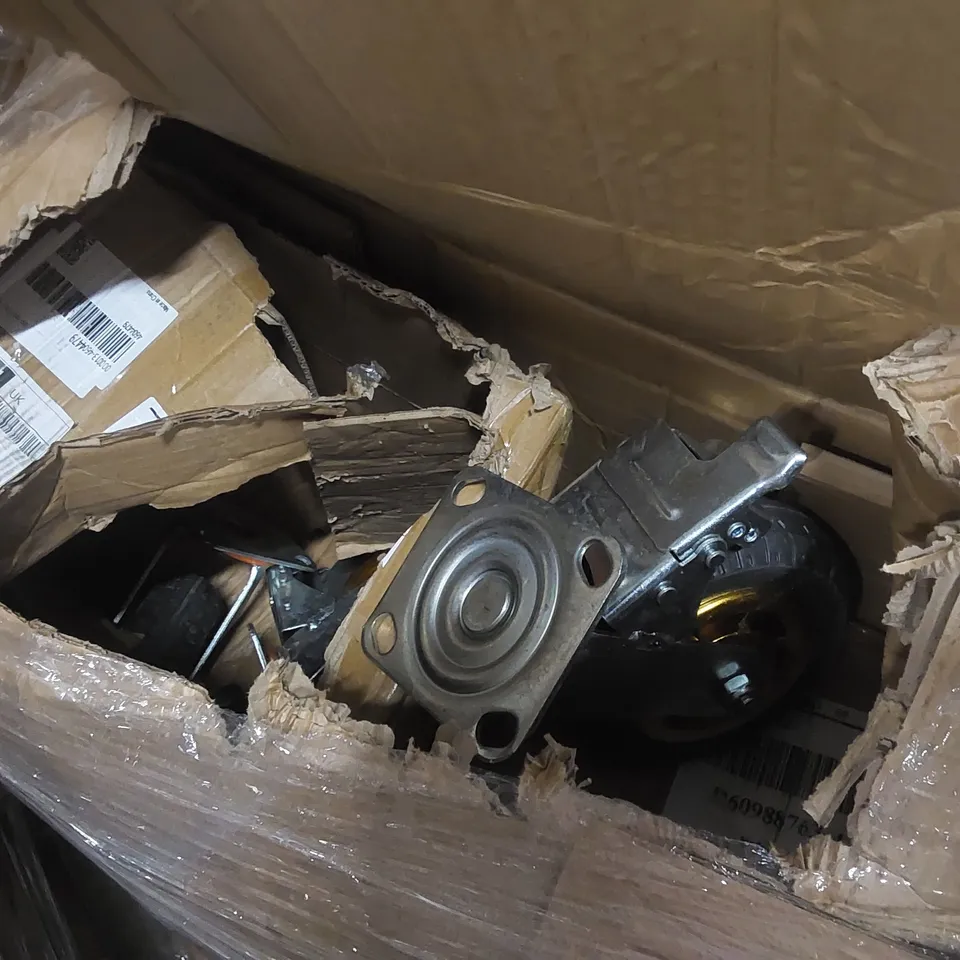PALLET CONTAINING A LARGE QUANTITY OF ASSORTED ITEMS INCLUDING: LADDER, WHEELS ECT