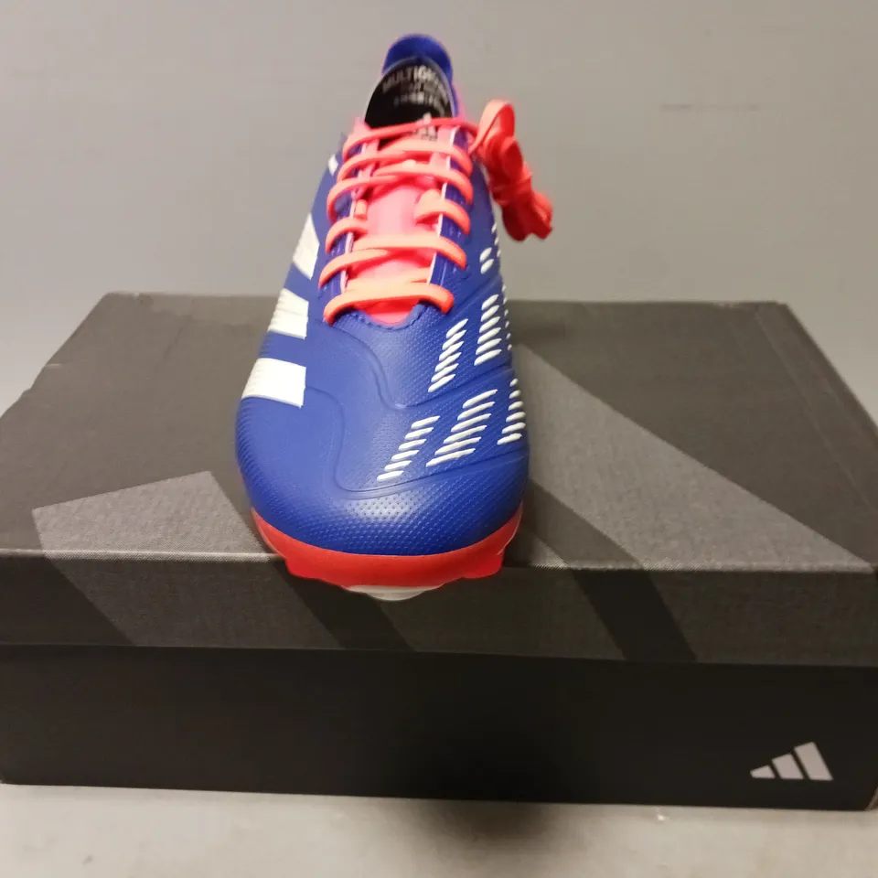 BOXED PAIR OF ADIDAS PREDATOR LEAGUE MG FOOTBALL BOOTS IN BLUE/ORANGE UK SIZE 7
