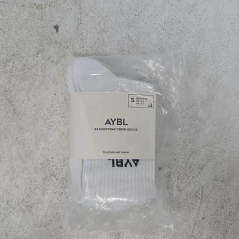 AYBL EVERYDAY CREW SOCKS (3-PACK) IN WHITE SIZE UK 2-5