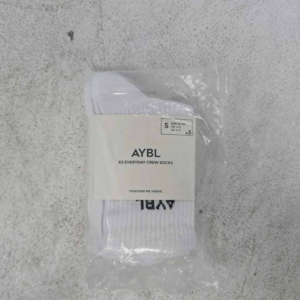 AYBL EVERYDAY CREW SOCKS (3-PACK) IN WHITE SIZE UK 2-5
