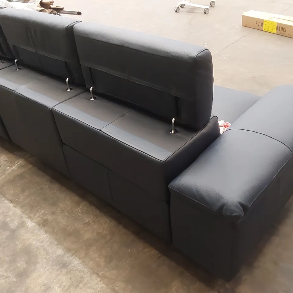 QUALITY DESIGNER ITALIAN MADE LARGE 6 SEATER ALBERTO ELECTRIC RECLINER SOFA IN LEATHER - NAVY