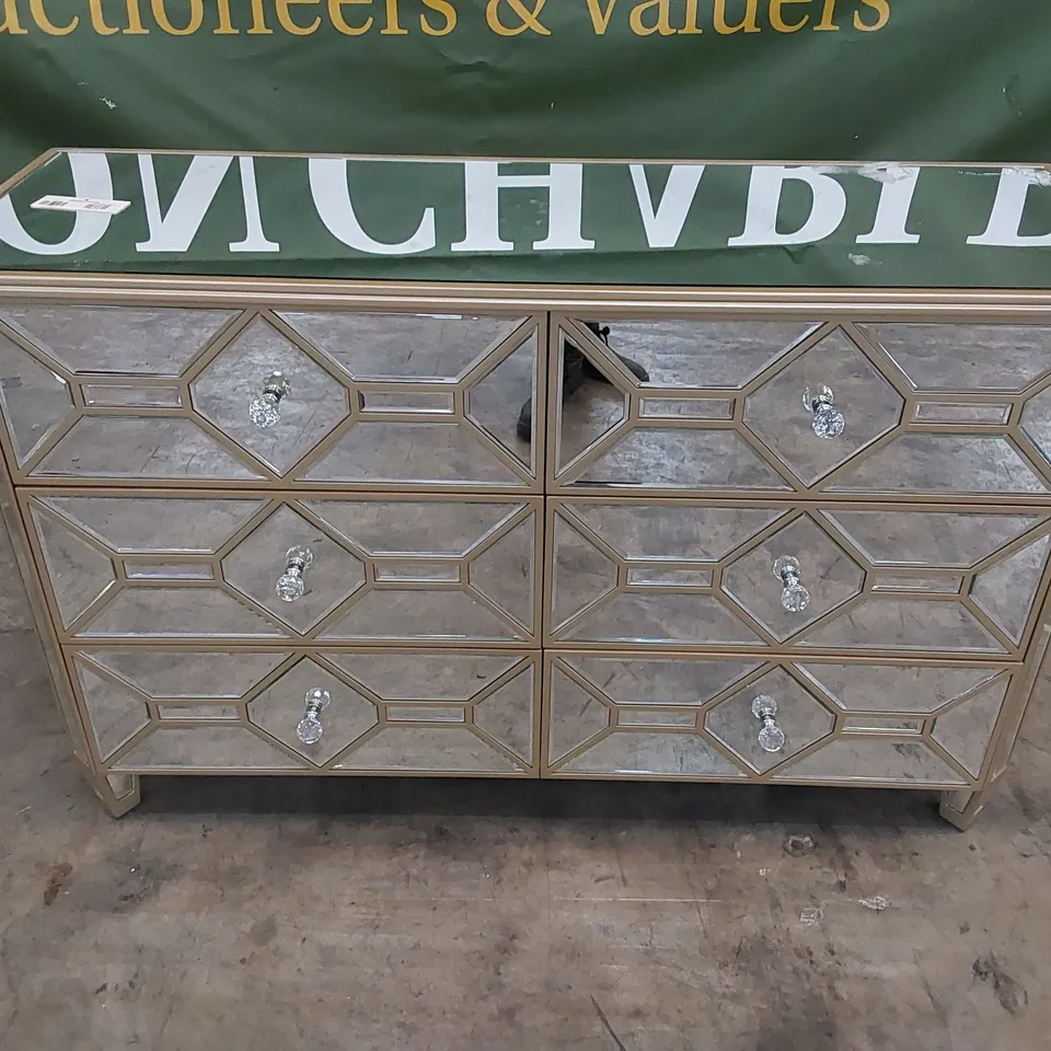 DESIGNER MIRRORED 6-DRAWER CHEST OF DRAWERS 