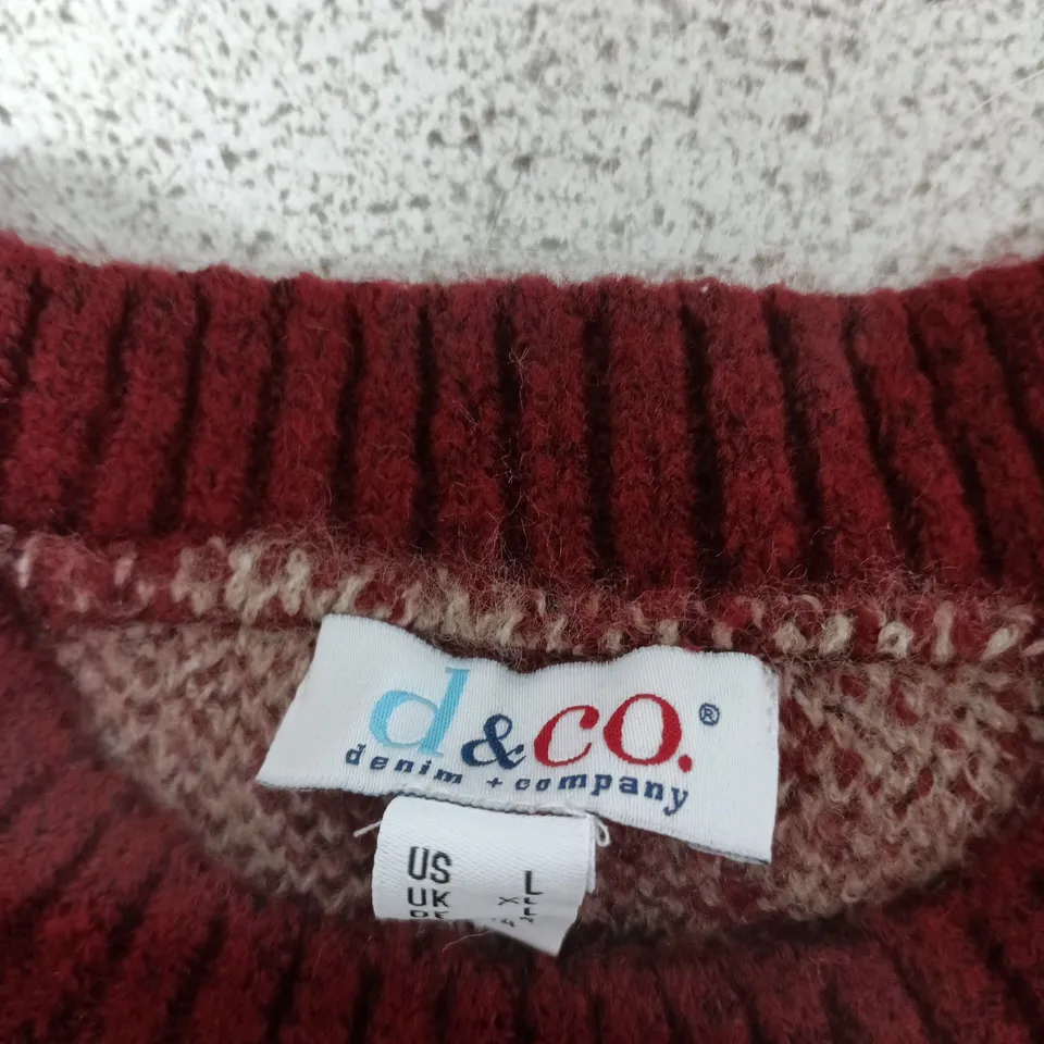D&CO. DENIM & CO. MAROON & BEIGE PATTERNED KNIT JUMPER – WOMEN'S UK XL (US L)
