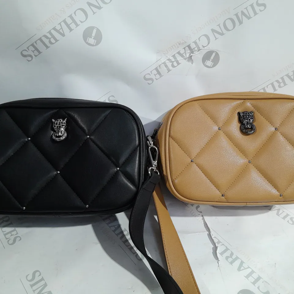 2 X MODA FAUX LEATHER HANDBAGS IN BLACK & TAN 