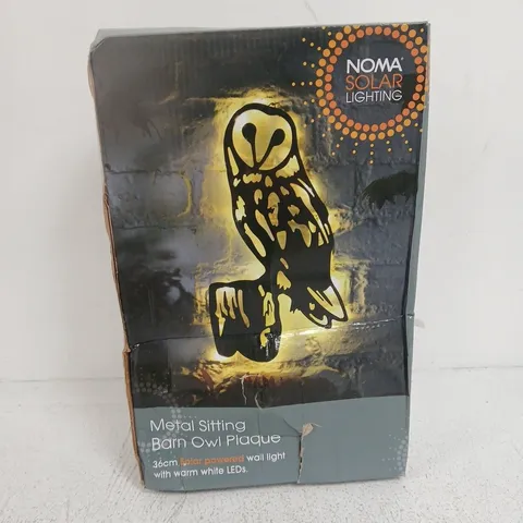 NOMA SOLAR LIGHTING METAL SITTING BARN OWL PLAQUE – 36CM OUTDOOR WALL LIGHT
