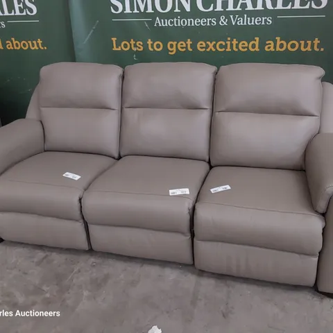 QUALITY ITALIAN DESIGNER PARMA RECLINING THREE SEATER SOFA MUSHROOM LEATHER