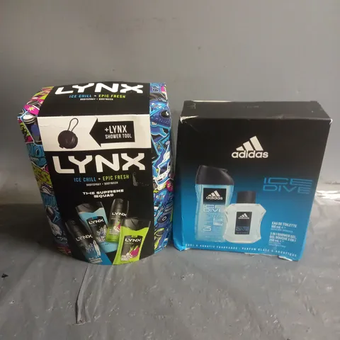 LOT OF 2 ASSORTED COSMETIC GIFTSETS TO INCLUDE - LYNX THE SUPREME SQUAD SET AND ADIDAS ICE DIVE SET