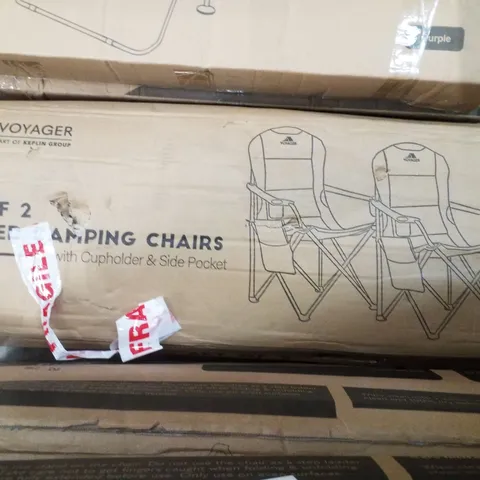 BOXED VOYAGER SET OF 2 PADDED CAMPING CHAIRS - BLACK & GREY