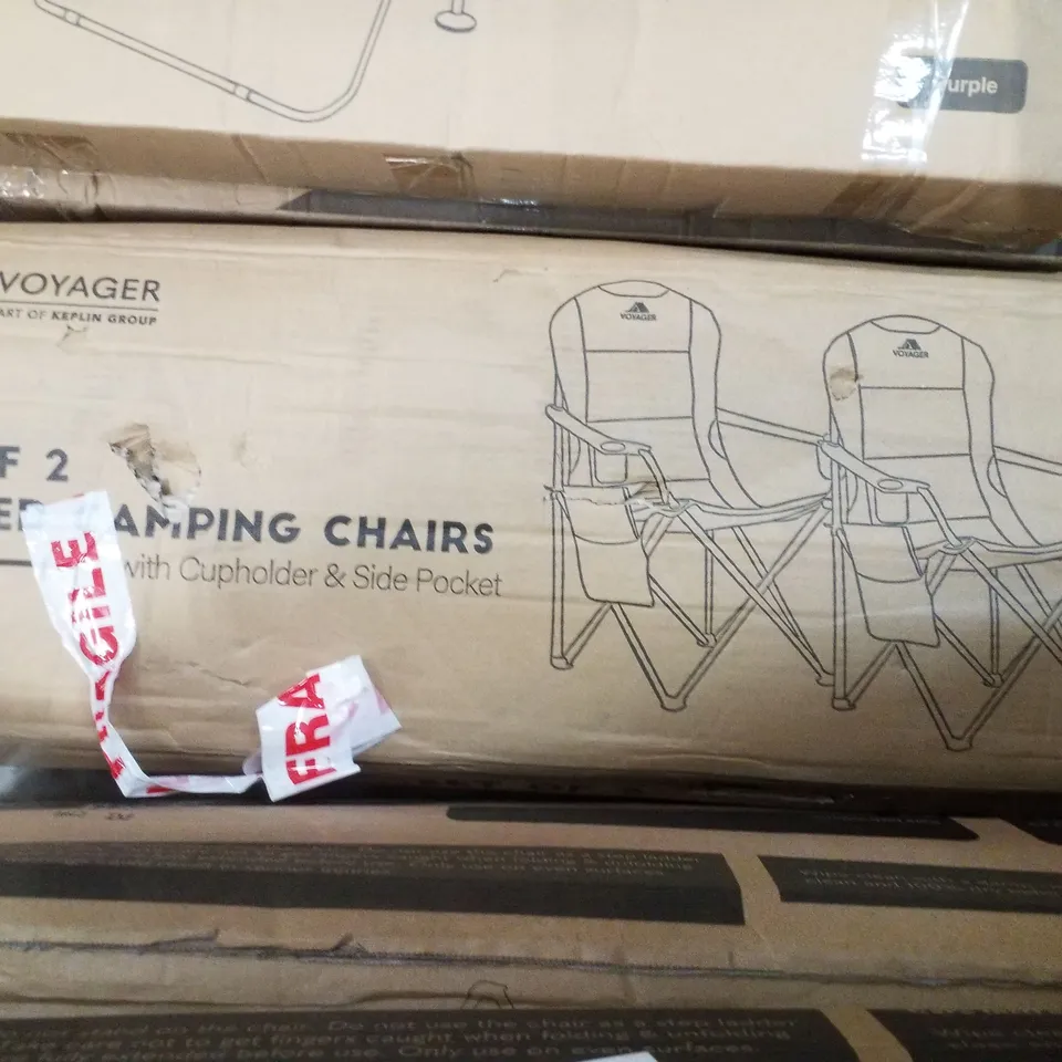 BOXED VOYAGER SET OF 2 PADDED CAMPING CHAIRS - BLACK & GREY
