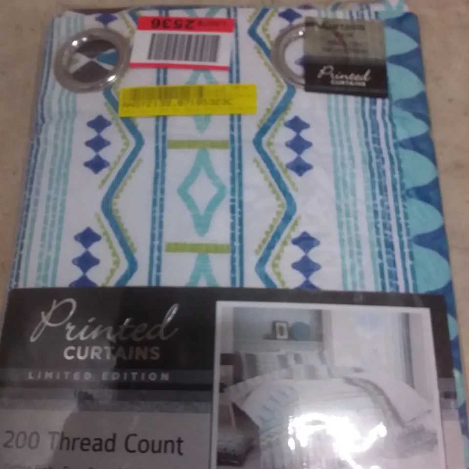 CASTELLANO TRIBAL TEAL EYELET ROOM DARKENING CURTAIN SIZE: 168CM X 183CM