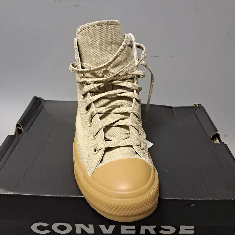 BOXED CONVERSE BEIGE HIGH TOP SHOES - UK 10