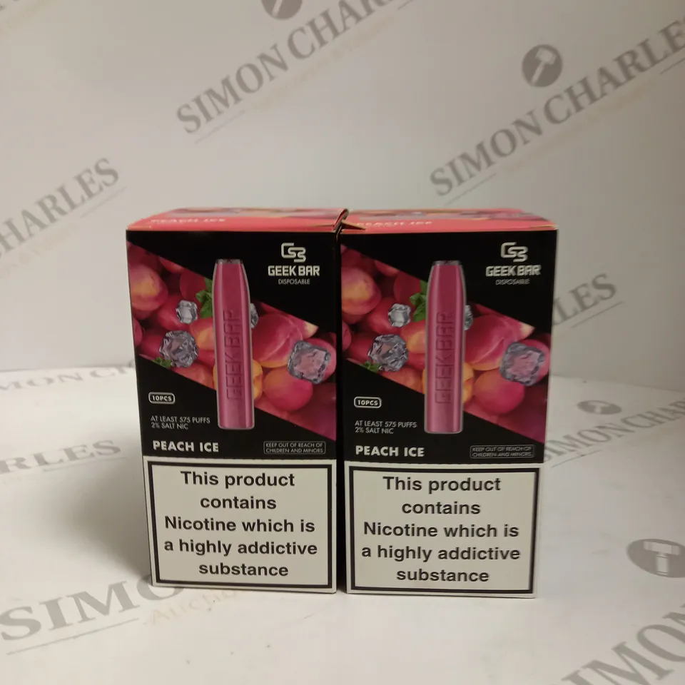 2 X BOXED (10 DISPOSABLES PER BOX) GEEK BAR DISPOSABLE VAPES - PEACH ICE	