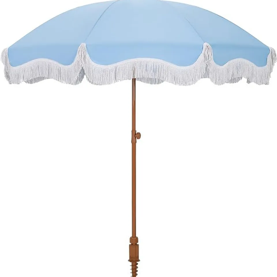 BOXED HERA'S PALACE 7FT HEAVY DUTY BEACH UMBRELLA WITH SAND ANCHOR - BLUE (1 BOX)