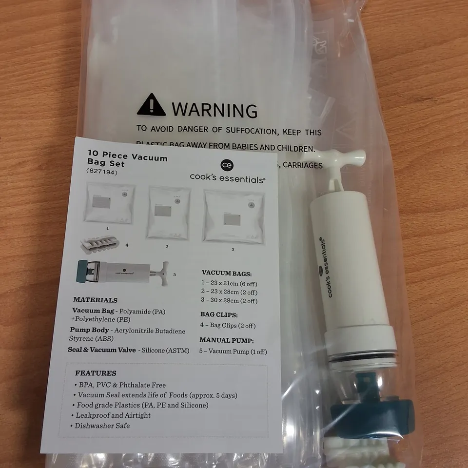 LOT OF 24 10-PIECE BOXES OF COOKS'S ESSENTIALS VACUUM BAG SETS