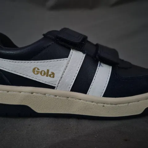 BOXED PAIR OF GOLA KID'S HAWK STRAP SHOES IN NAVY/WHITE/RED UK SIZE 11