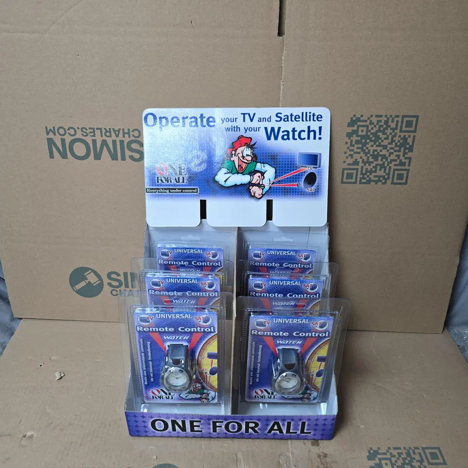 BOX OF APPROXMATELY 6 X ONE FOR ALL UNIVERSAL REMOTE CONTROL WATCH