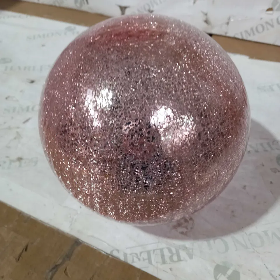 DESIGNER CRACKLE BLUSH PINK GLASS ORNAMENT 