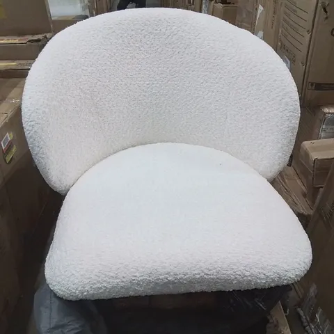 BOXED SET OF 2 WHITE BOUCLE FABRIC UPHOLSTERED SIDE/DINING CHAIRS